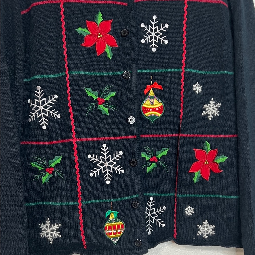 Holiday Grandma Sweater by Crystal Kobe Vintage Christmas Embroidered Button-Up - Picture 4 of 5